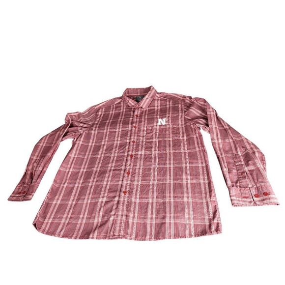 Nebraska Corn Huskers Button Up Shirt Men Sz XL Plaid Pocket Antigua Sportswear - Picture 1 of 8